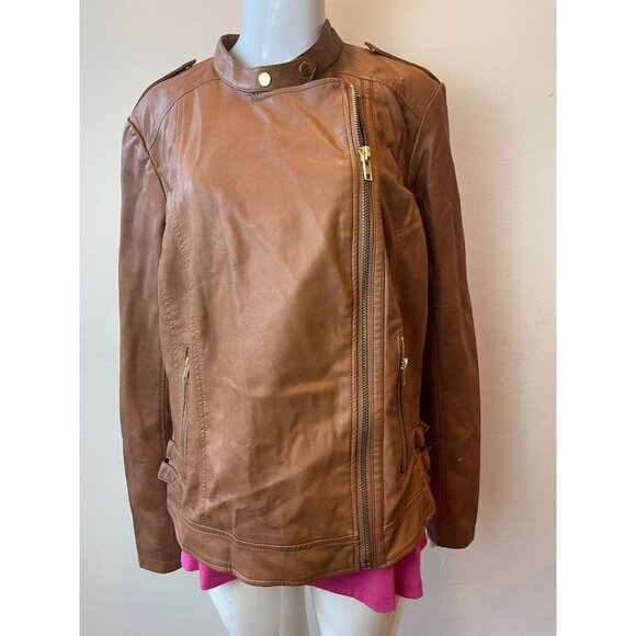 Lane Bryant Womens Moto Jacket Faux Leather Zip up Long Sleeve Brown Size 18/20 - Picture 3 of 9